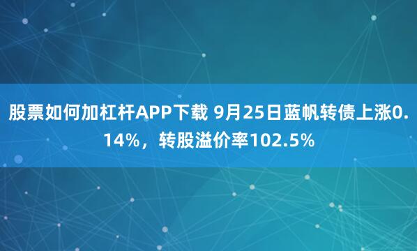股票如何加杠杆APP下载 9月25日蓝帆转债上涨0.14%，转股溢价率102.5%
