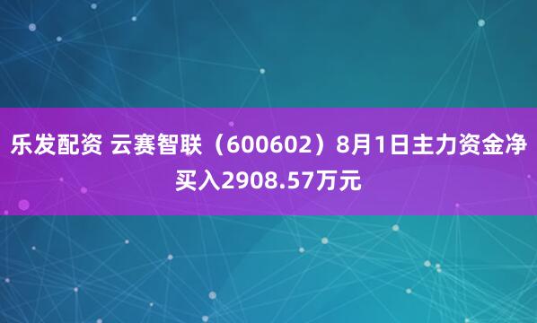 乐发配资 云赛智联（600602）8月1日主力资金净买入2908.57万元