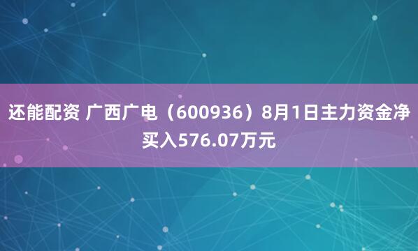 还能配资 广西广电（600936）8月1日主力资金净买入576.07万元